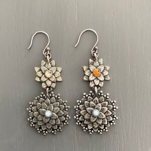 Lotus Blossom Silver Earrings with Gem Accents